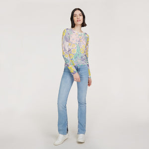 Women’s Floral Print Crewneck sweater in Pink Combo by Autumn Cashmere
