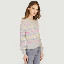 Load image into Gallery viewer, Puff Sleeve Pointelle Stripe Crew