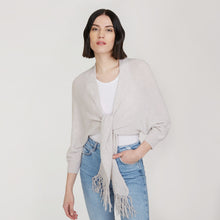 Load image into Gallery viewer, Women’s Rib Fringed Tie Front Dolman in Birch by Autumn Cashmere