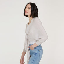Load image into Gallery viewer, Women’s Rib Fringed Tie Front Dolman in Birch by Autumn Cashmere