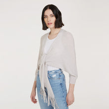 Load image into Gallery viewer, Women’s Rib Fringed Tie Front Dolman in Birch by Autumn Cashmere