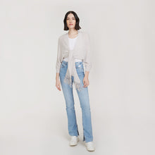 Load image into Gallery viewer, Women’s Rib Fringed Tie Front Dolman in Birch by Autumn Cashmere