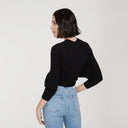 Women’s Rib Fringed Tie Front Dolman in Black by Autumn Cashmere