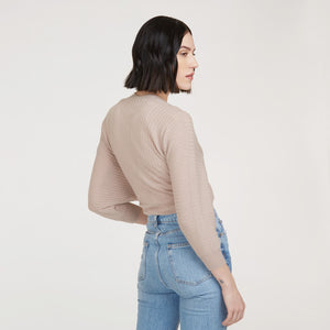Women’s Rib Fringed Tie Front Dolman in Fawn by Autumn Cashmere