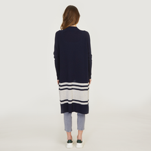 Load image into Gallery viewer, Women&#39;s Border Striped Open Coatigan in Navy/Fog by Autumn Cashmere