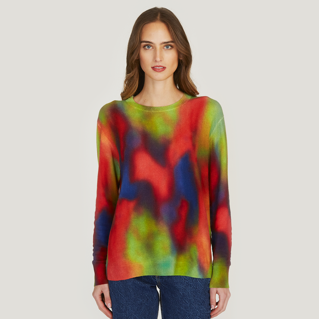 Autumn Cashmere | Women's Bright Splotch Print Crew Sweater | 100% Cotton