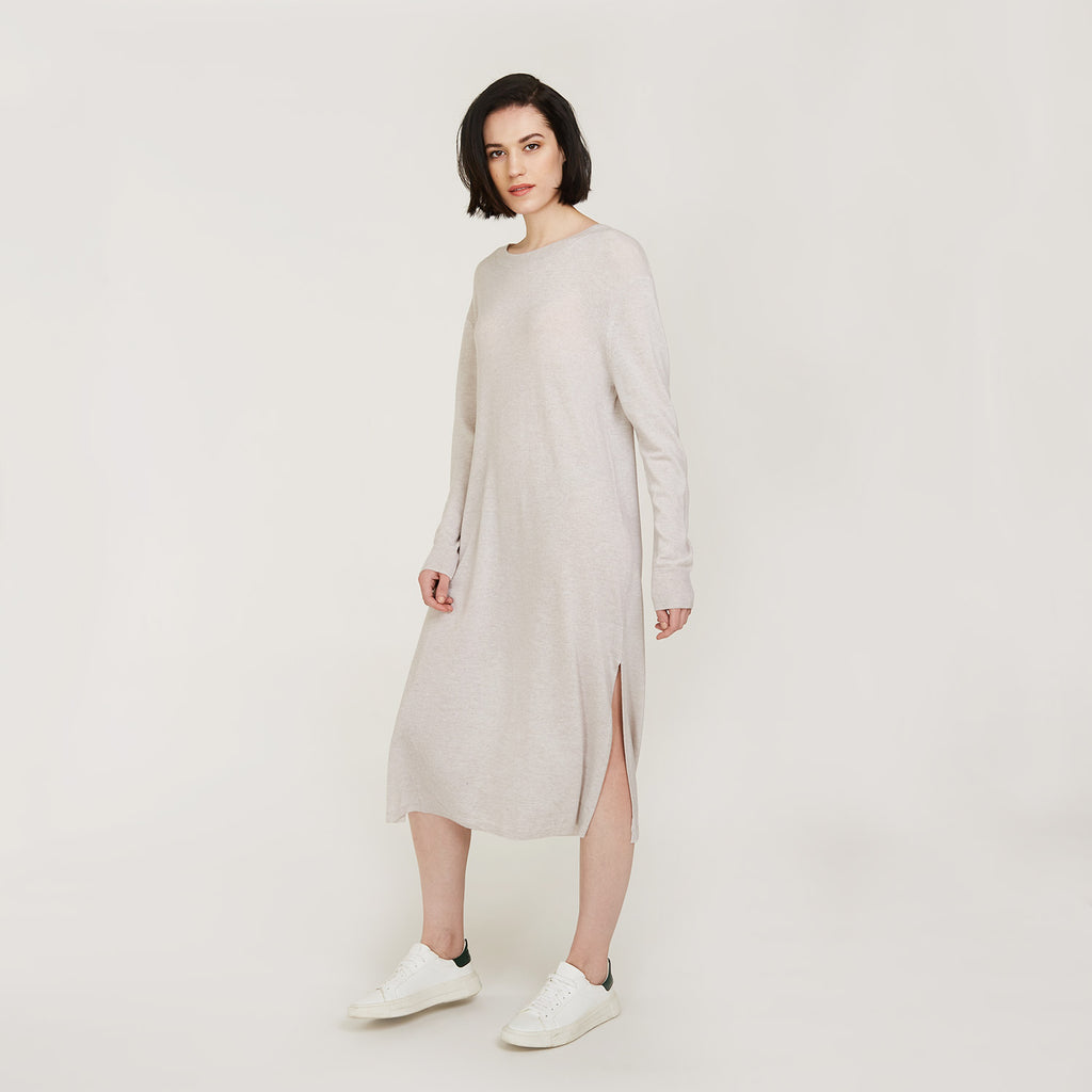 Women’s Oversized Tunic Dress with side slits in Birch by Autumn Cashmere