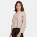 Leaf Pointelle Cropped Boxy Crew in Birch