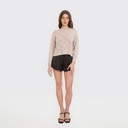 Leaf Pointelle Cropped Boxy Crew in Birch