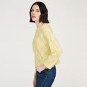 Women's  Leaf Pointelle Cropped Boxy Crew in Banana Yellow by Autumn Cashmere. 