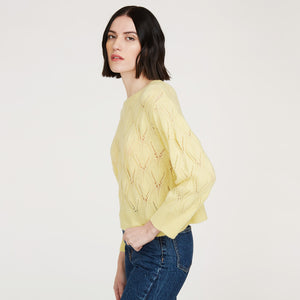 Women's  Leaf Pointelle Cropped Boxy Crew in Banana Yellow by Autumn Cashmere. 
