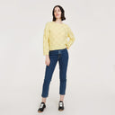Women's  Leaf Pointelle Cropped Boxy Crew in Banana Yellow by Autumn Cashmere. 