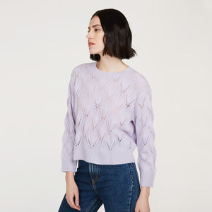 Leaf Pointelle Cropped Boxy Crew in Horizon