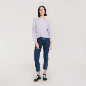 Leaf Pointelle Cropped Boxy Crew in Horizon