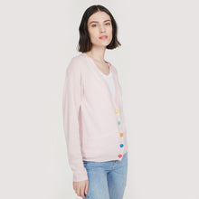 Load image into Gallery viewer, Women’s V-neck Cardigan with multicolored button in Chery Blossom Combo by Autumn Cashmere