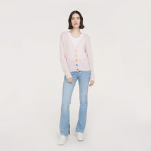 Load image into Gallery viewer, Women’s V-neck Cardigan with multicolored button in Chery Blossom Combo by Autumn Cashmere
