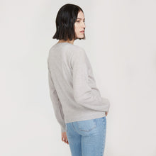 Load image into Gallery viewer, Women’s V-neck Cardigan with multicolored button in Fog Combo by Autumn Cashmere