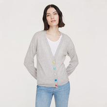 Load image into Gallery viewer, Women’s V-neck Cardigan with multicolored button in Fog Combo by Autumn Cashmere
