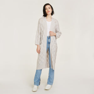  Leaf Pointelle Open Cardigan in Birch Gray by Autumn Cashmere. Women's Cashmere Cardigan