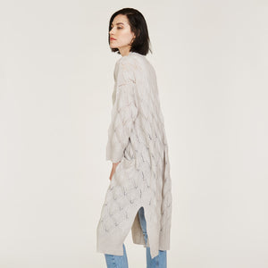  Leaf Pointelle Open Cardigan in Birch Gray by Autumn Cashmere. Women's Cashmere Cardigan