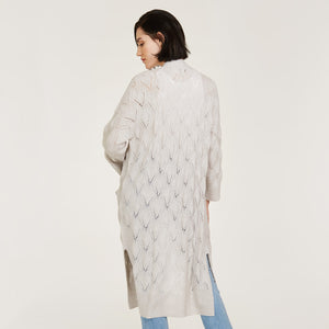  Leaf Pointelle Open Cardigan in Birch Gray by Autumn Cashmere. Women's Cashmere Cardigan