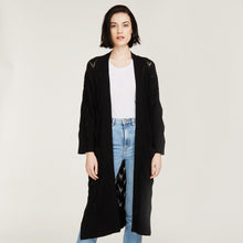 Load image into Gallery viewer, Leaf Pointelle Open Cardigan in Black by Autumn Cashmere. Women&#39;s Cashmere Cardigan