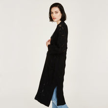 Load image into Gallery viewer, Leaf Pointelle Open Cardigan in Black by Autumn Cashmere. Women&#39;s Cashmere Cardigan