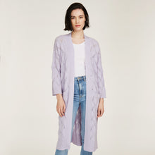 Load image into Gallery viewer, Leaf Pointelle Open Cardigan in Horizon Purple by Autumn Cashmere. Women&#39;s Cashmere Cardigan