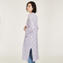 Load image into Gallery viewer, Leaf Pointelle Open Cardigan in Horizon Purple by Autumn Cashmere. Women&#39;s Cashmere Cardigan