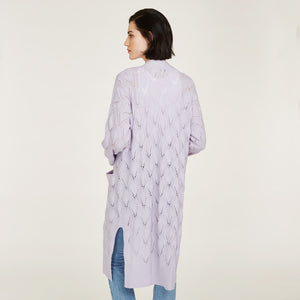 Leaf Pointelle Open Cardigan in Horizon Purple by Autumn Cashmere. Women's Cashmere Cardigan