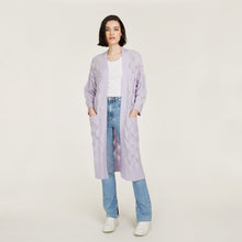 Load image into Gallery viewer, Leaf Pointelle Open Cardigan in Horizon Purple by Autumn Cashmere. Women&#39;s Cashmere Cardigan