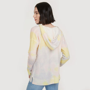Women's Blotch Print Honeycomb Hoodie in Pastel Multi by Autumn Cashmere