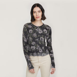 Women’s Inked Floral Cardigan in Black Combo by Autumn Cashmere