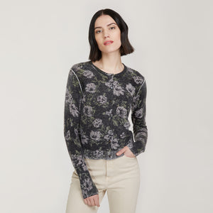 Women’s Inked Floral Cardigan in Black Combo by Autumn Cashmere