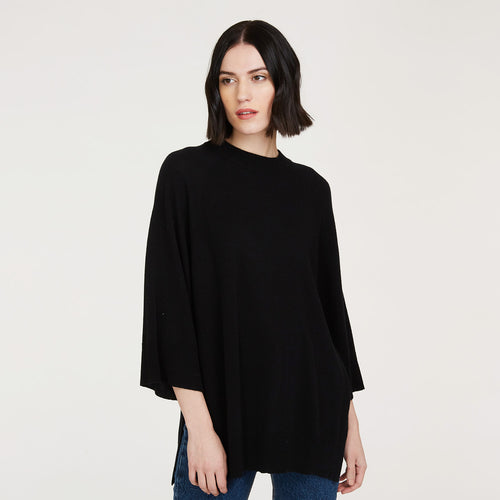 Oversized Tunic w/ Bell Sleeves in Black by Autumn Cashmere. Women's Basic Pullover.