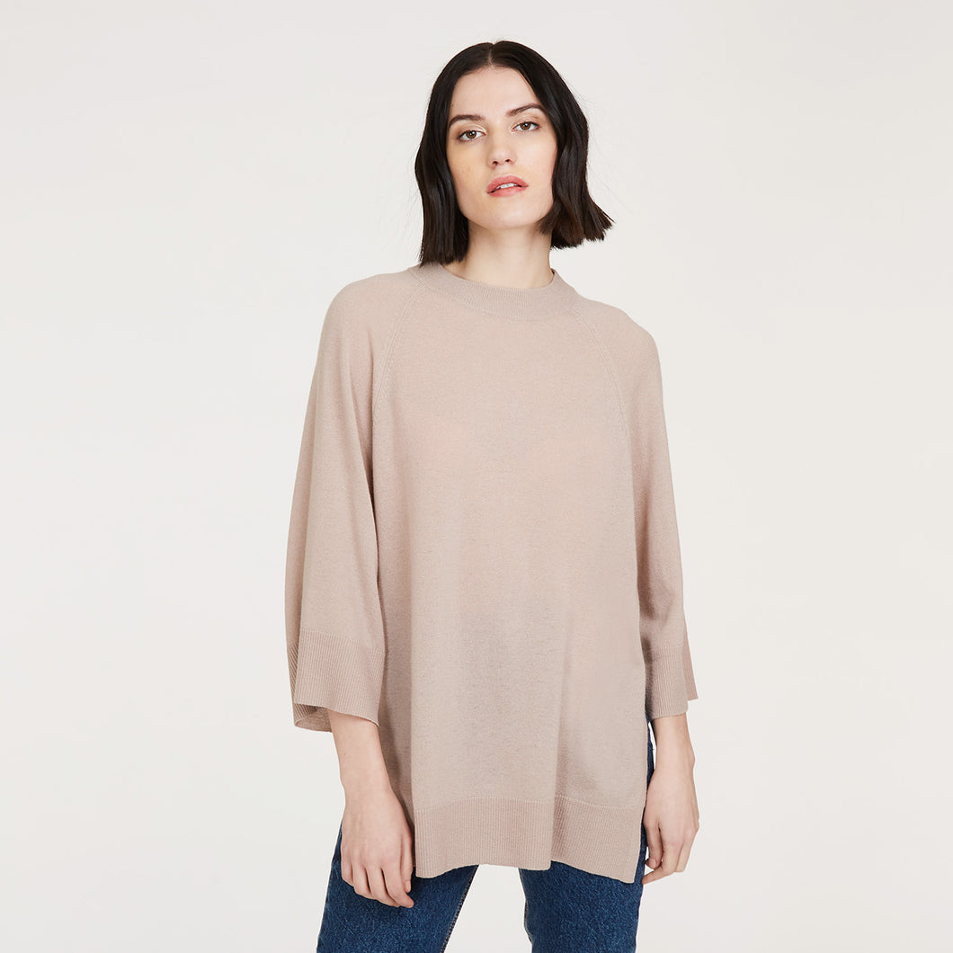 Oversized Tunic w/ Bell Sleeves in Fawn by Autumn Cashmere. Women's Basic Pullover