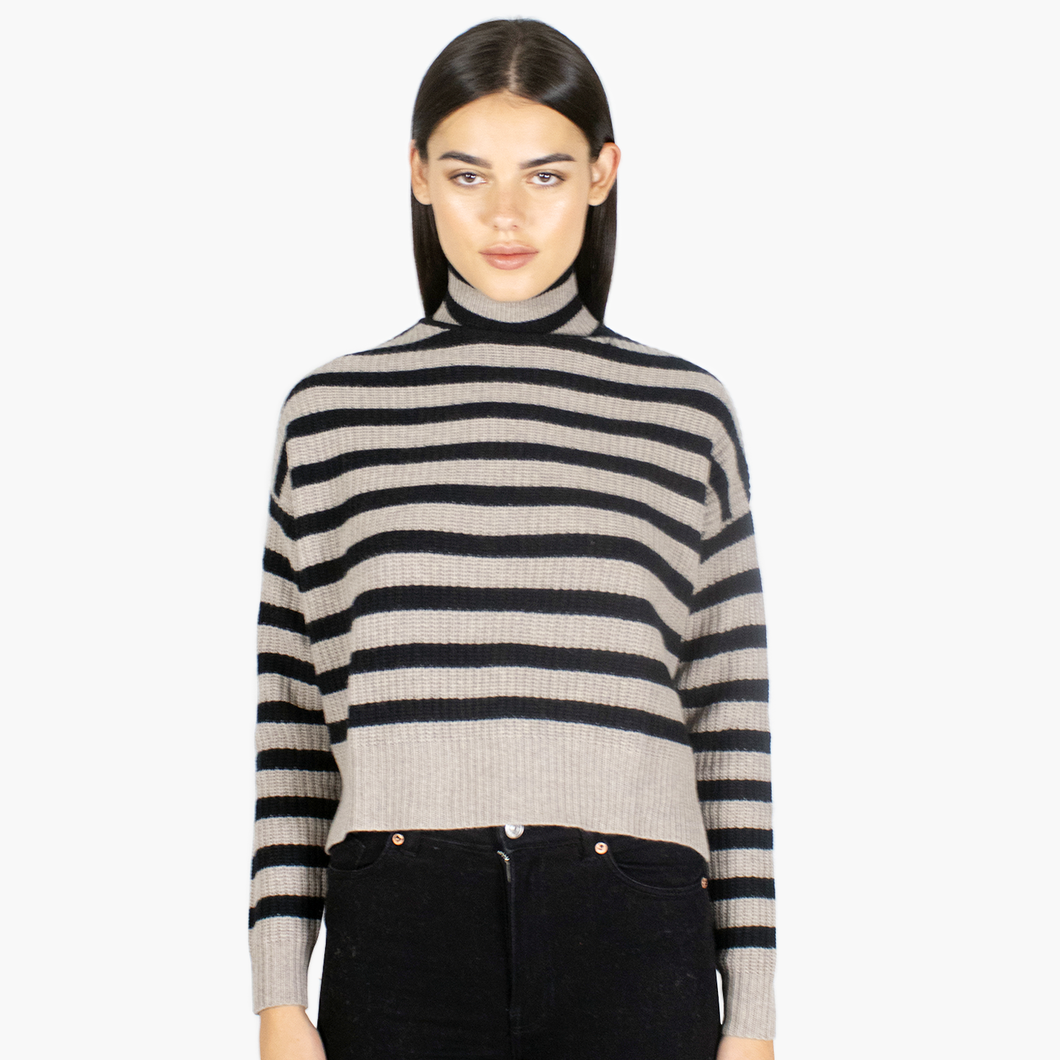 6 Ply Cropped Striped Shaker Mock