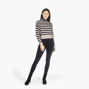 6 Ply Cropped Striped Shaker Mock