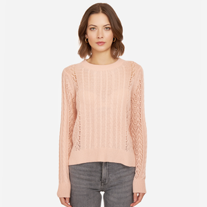 Open Pointelle & Cable Crew in Apricot