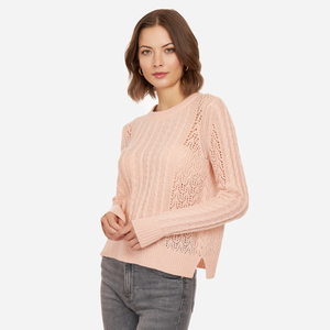 Open Pointelle & Cable Crew in Apricot