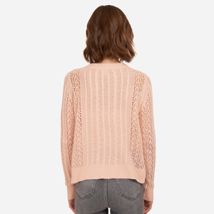 Open Pointelle & Cable Crew in Apricot