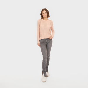 Open Pointelle & Cable Crew in Apricot