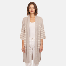 Load image into Gallery viewer, Breton Stripe Shawl Collar Throw in Fog White