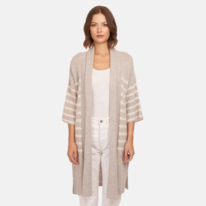 Breton Stripe Shawl Collar Throw in Fog White