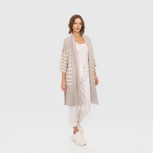 Load image into Gallery viewer, Breton Stripe Shawl Collar Throw in Fog White