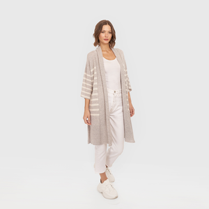 Breton Stripe Shawl Collar Throw in Fog White