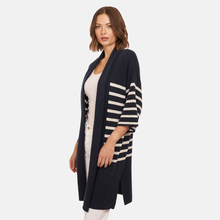 Load image into Gallery viewer, Breton Stripe Shawl Collar Throw in Navy White