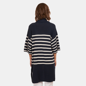 Breton Stripe Shawl Collar Throw in Navy White