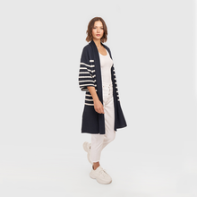 Load image into Gallery viewer, Breton Stripe Shawl Collar Throw in Navy White