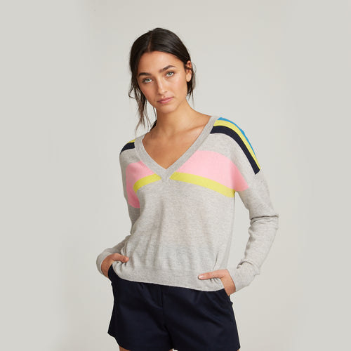 Cropped V-Neck w/ Shoulder Stripes